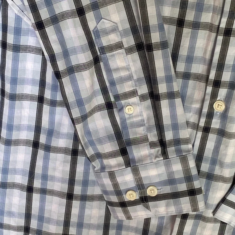 Banana Republic Button Down Shirt Mens Large Blue Plaid Excellent Athletic Fit